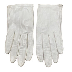 Vintage Miss Aris White Leather Gloves Size 6.5 Made in Philippines Wrist Length
